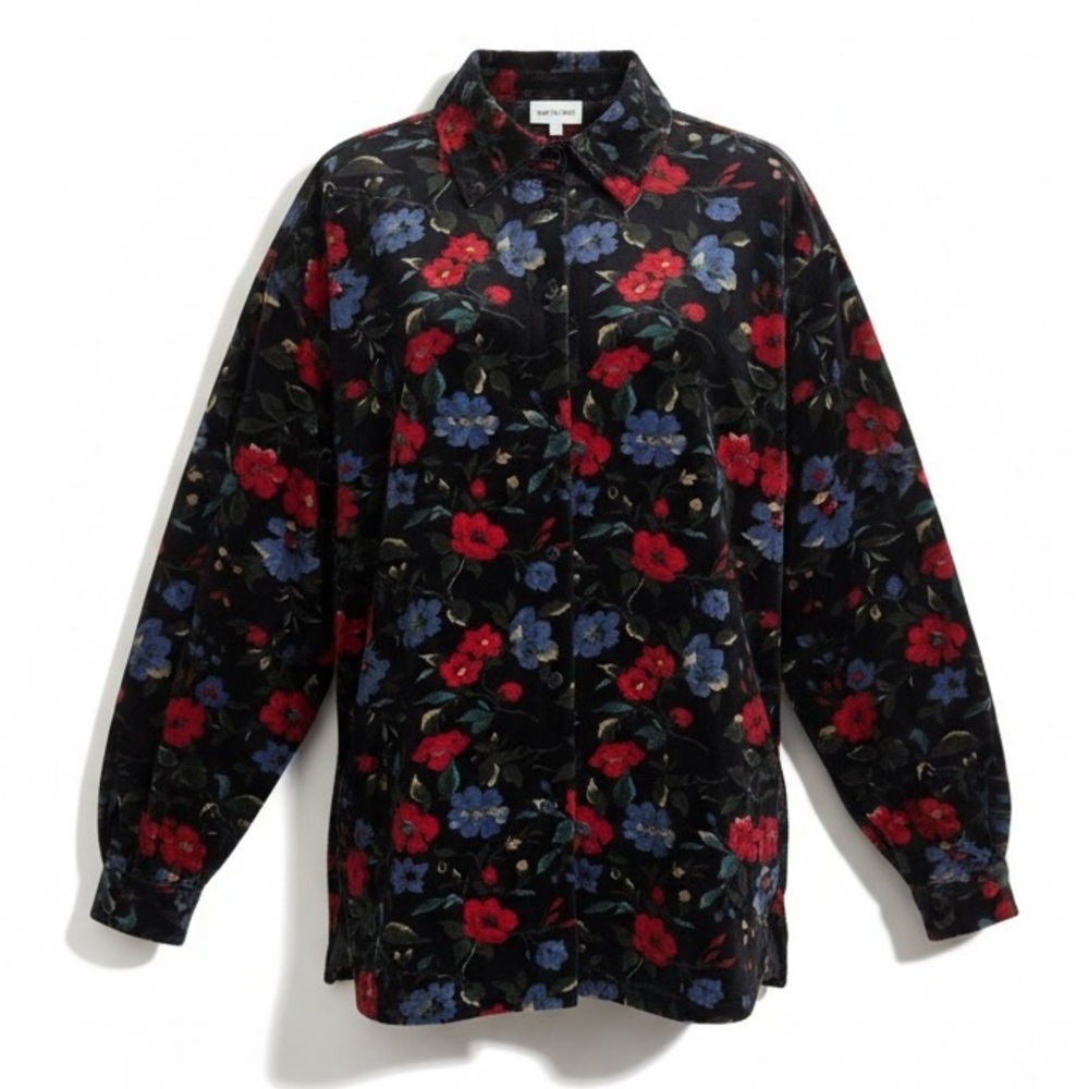 Vintage Black Velvet Floral Long Sleeve Women’s Medium Bohemian Romantic Luxury